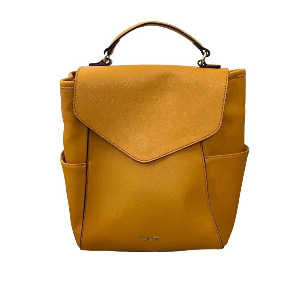 Nine West Jordyn Mustard Yellow Backpack Bag Purse Faux Vegan Leather